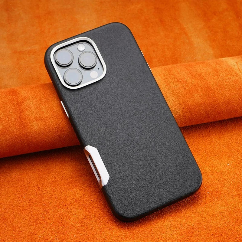 Metal Lens Protective MagSafe Phone Case For iPhone 16 Pro 16pro max 16plus Simple Solid Color Leather Wireless Charging Cover