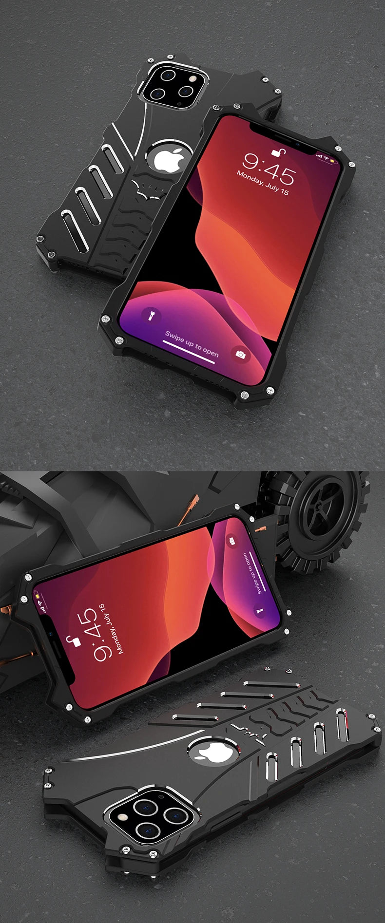 R-just Style Protection Mobile Phones Case For Iphone 15 16 14 Plus 13 12 11 Pro Max Metal Aluminum Shell Hybrid Case Cover
