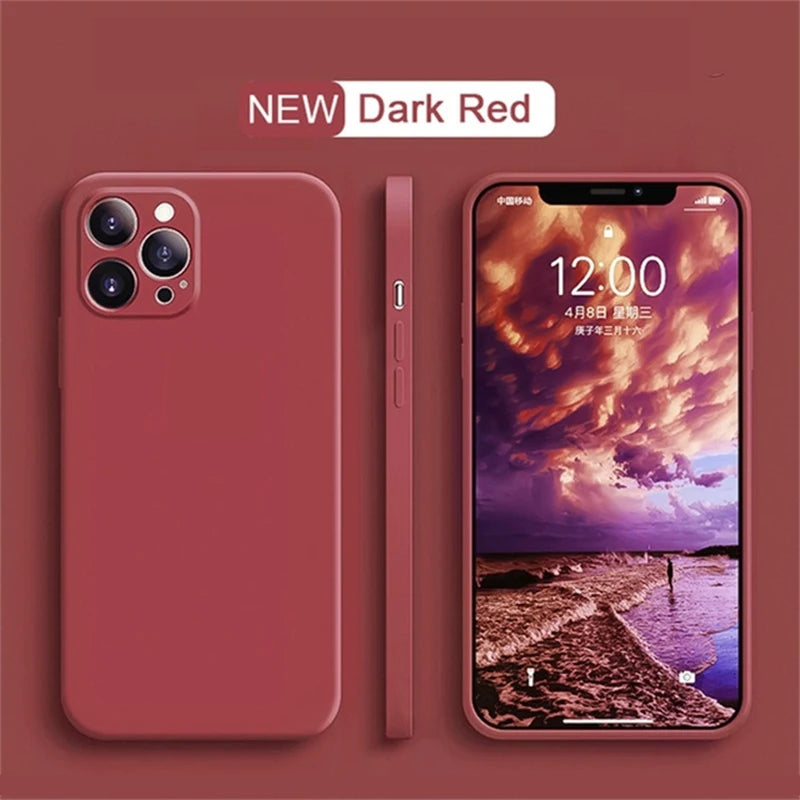 Luxury Liquid Silicone Shockproof Case for iPhone 14 15 Plus X XS XR Max Mini Back Soft Cover - Caseverse