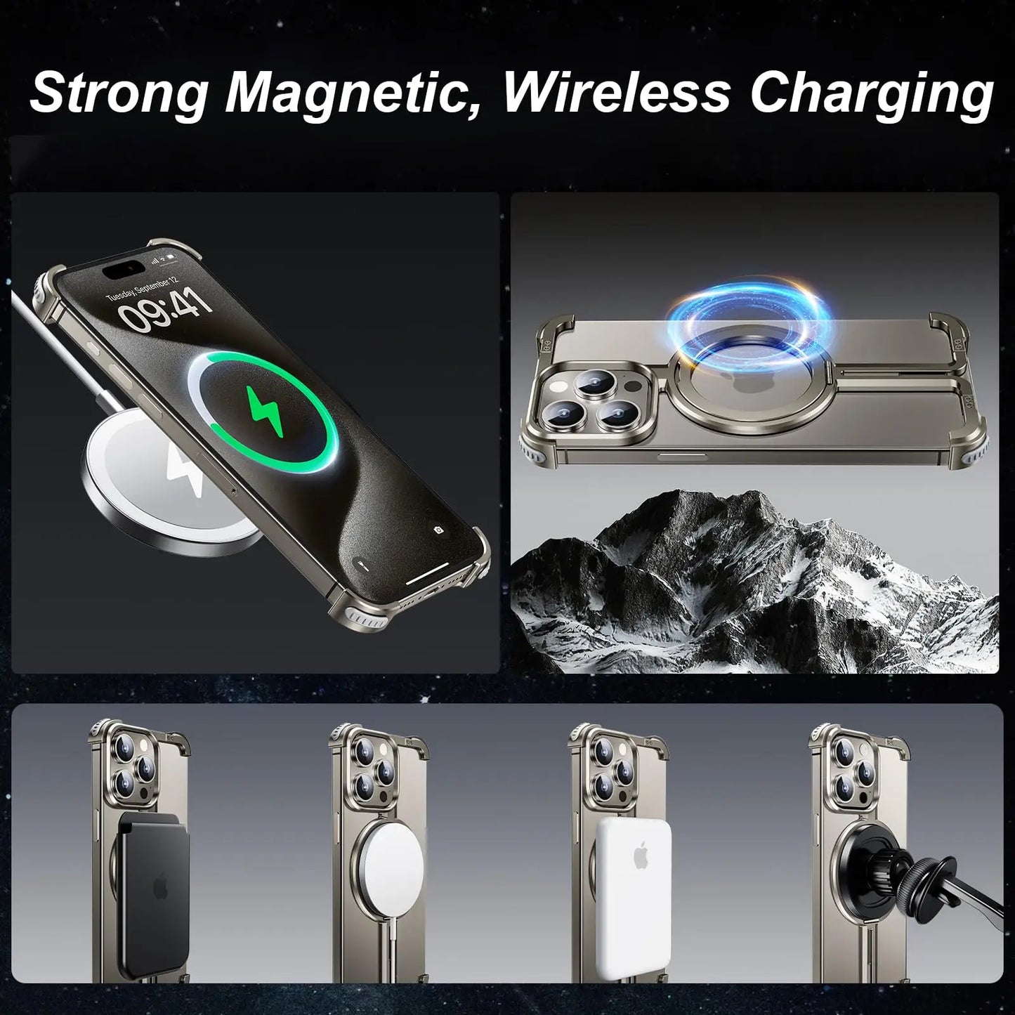 Luxury Magsafe Magnetic Metal Rimless Stand Phone Case For iPhone 16 15 14 13 Pro Max Plus Aluminum Alloy Shockproof Metal Cover