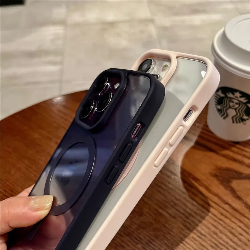 Luxury Magsafe Wireless Charge Phone Case for iPhone 16 15 14 Plus 13 12 11 Pro Max Mini Magnetic Soft Bumper Transparent Cover - Caseverse