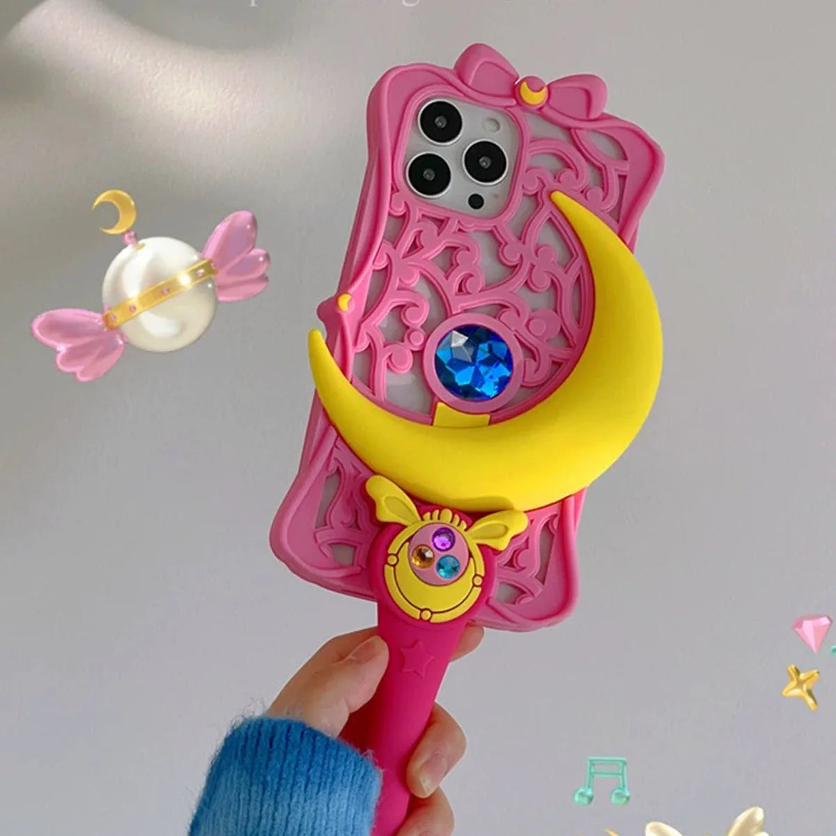 Suitable for Pink Pretty Girl Star Moon Stick iPhone 14 Pro Max 13 Phone Case 12 15 11 Silicone Full Package Anti Drop Soft Case - Caseverse