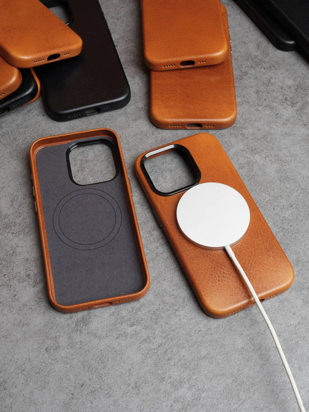 YMW Magnetic Genuine Leather Case for iPhone 16 Pro Max 15 14 Personality Cowhide Magnetic Phone Cover - Caseverse