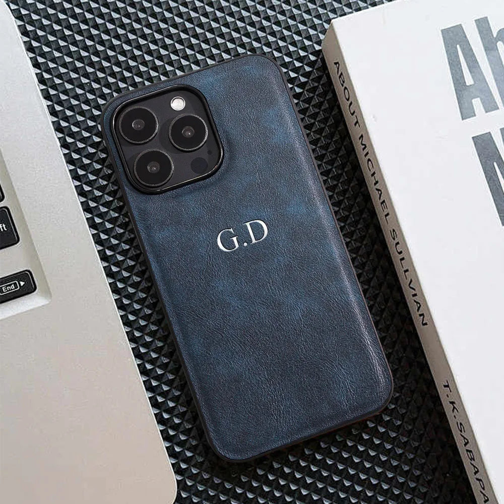 Leather Personalized Customized Initials Name Case For iPhone 16 15 14 13 12 11Pro Max Cover Luxury DIY Engraved 14 15 16 Plus - Caseverse