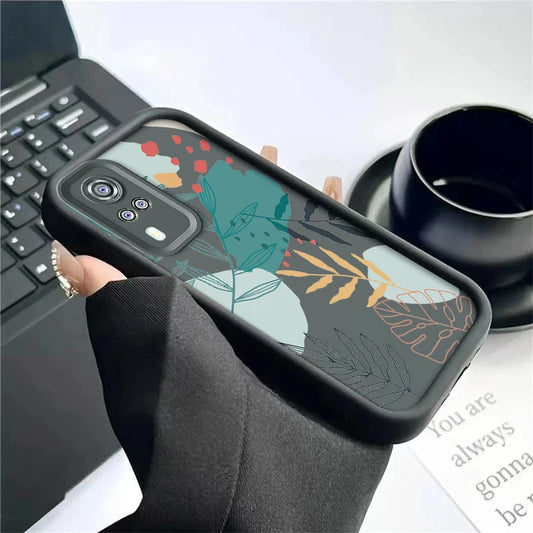 Luxury Fresh Green Leaf Painted Phone Case For Vivo Y33 Y51 Y51a Y31 2021 Y53s Silicone Anti Drop Soft Cover Funda - Caseverse