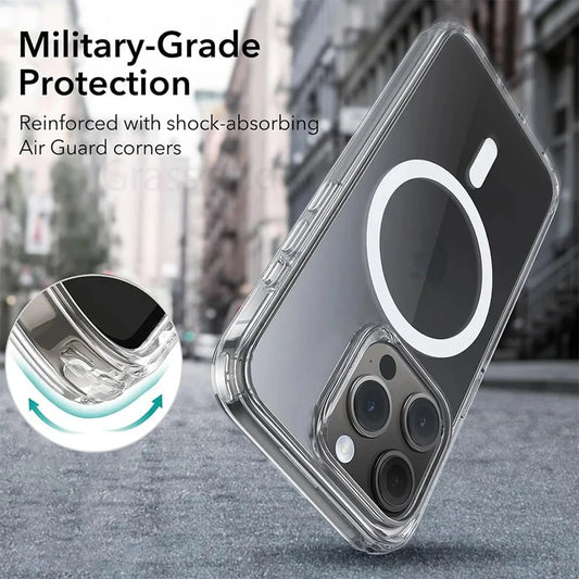 Magnetic Clear Slim Phone Cases for iPhone 15 Pro Max 14 Plus 13 12 11 Rugged Transparent Protective Phone Covers - Caseverse