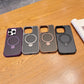 Luxury Soft Rubber Frame Magsafe Phone Case For iPhone 13 15 12 14 16 Pro Max Metal Bracket Carbon Fiber Textured Backplate Case