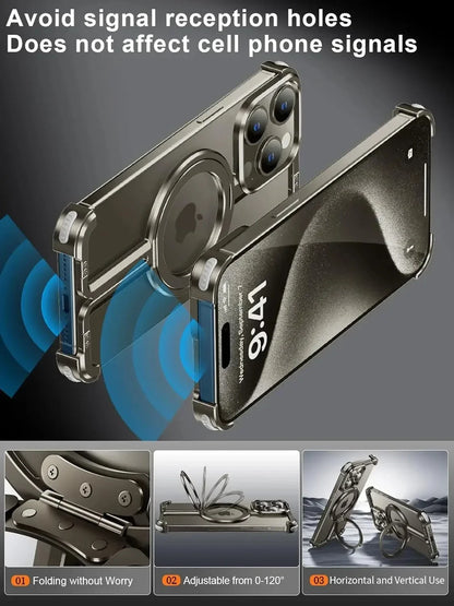 Metal Frame Magsafe Phone Case for iPhone 16 15 14 13 Pro Max Wireless Charging Aluminum Alloy Frameless Holder Shockproof Cover