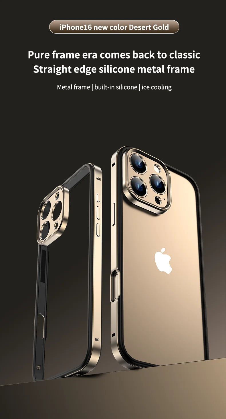 Camera Protection + Hybrid Silicone Frame Aluminum Metal Phone Case For iPhone 16 Pro Max 15 14 13 Better Heat Bumper
