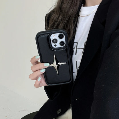Luxury Metal Star PU Leather Phone Case For iPhone 15 14 13 12 Pro Max 15pro 14Pro Shockproof Cover Men Women Stylish Cases