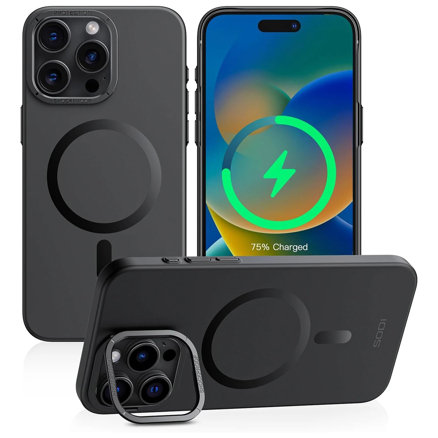 SODI Kickstand Case For iPhone 15 Pro Max Magnetic Phone Case Full Body Shockproof Cases Compatible With MagSafe SIP150
