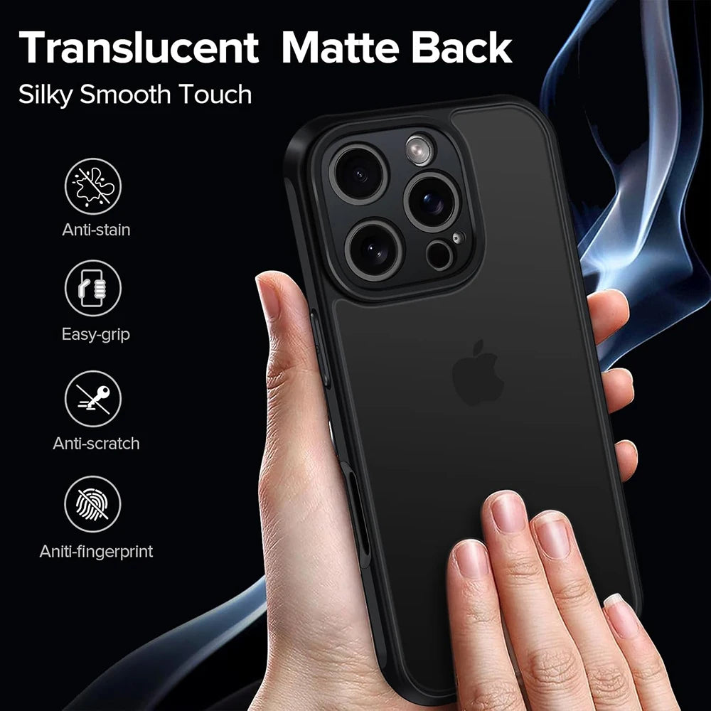 Military Grade Heavy Shockproof Case For iPhone 16 15 14 13 12 11 Pro Max Plus Transparent Black Matte Hybrid Hard PC Cover Soft - Caseverse