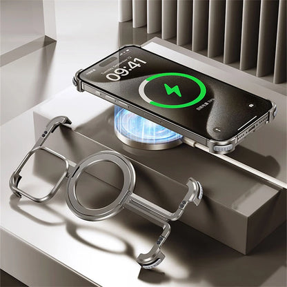 Metal Frame Magsafe Phone Case for iPhone 16 15 14 13 Pro Max Wireless Charging Aluminum Alloy Frameless Holder Shockproof Cover