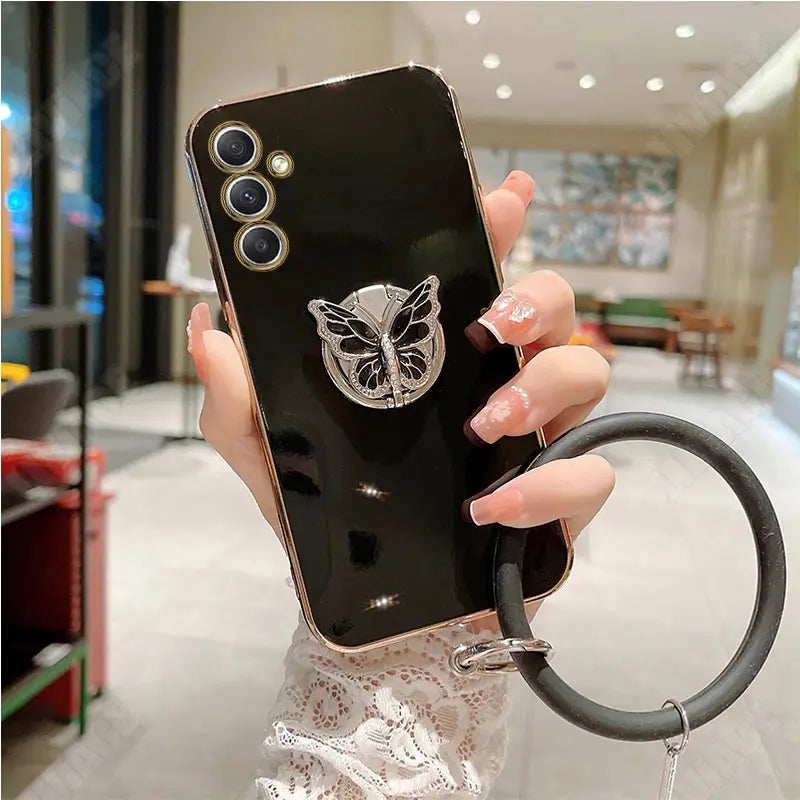Butterfly Ring Holder Strap Case For Samsung Galaxy A05 A05S A14 A54 A04 A34 A24 M14 4G 5G Stand Cover - Caseverse