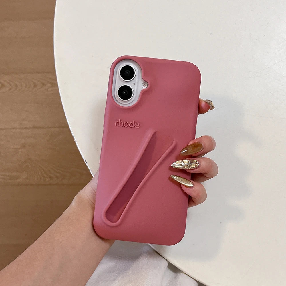 Lipstick Soft Silicone DIY Rhode Phone Case For iPhone 16 15 14 13 12 11 Pro Max Plus Portable Lip Gloss Holder Ins Hot Cover - Caseverse