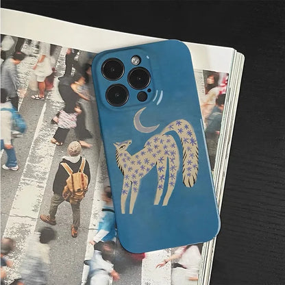 Ins Blue Starry Sky White Horse Cartoon Phone Case for IPhone 16 15 14 13 12 11 Pro Max X XS XR XSMax Glossy Film Hard PC Cover