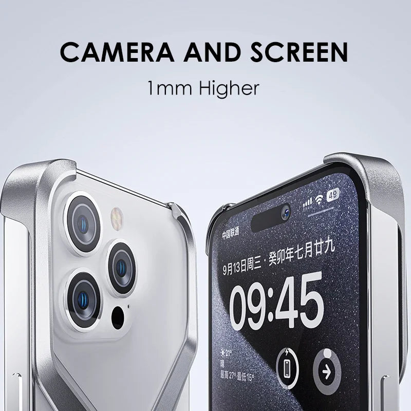 Metal Rimless Phone Case For iPhone 13 14 15 Pro Max Aluminum Removable Heat Dissipation Armor Phone Cover For IPHON 15 Promax