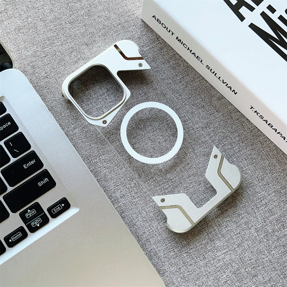 Magnetic Titanium Metal Transparent No Frame Phone Case For iPhone 16 Pro Max 16  Plus For Magsafe Aluminum Bumper Armor Cover
