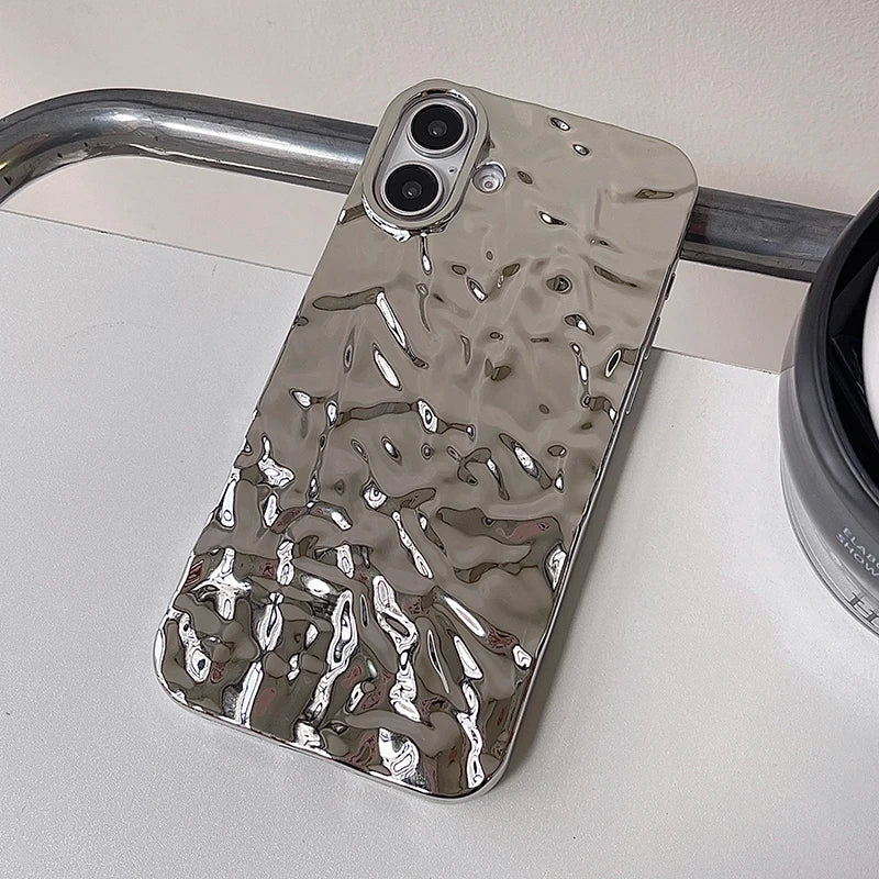Stylish Metal Color Silver Meteorite Texture Case For iPhone 16 Pro Max 15 14 13 12 11 16 plus Soft TPU Anti-knock Cover