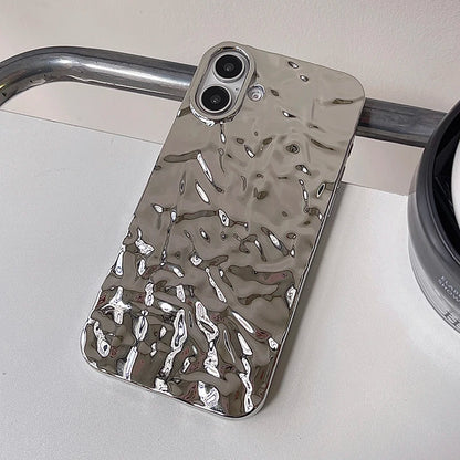 Stylish Metal Color Silver Meteorite Texture Case For iPhone 16 Pro Max 15 14 13 12 11 16 plus Soft TPU Anti-knock Cover