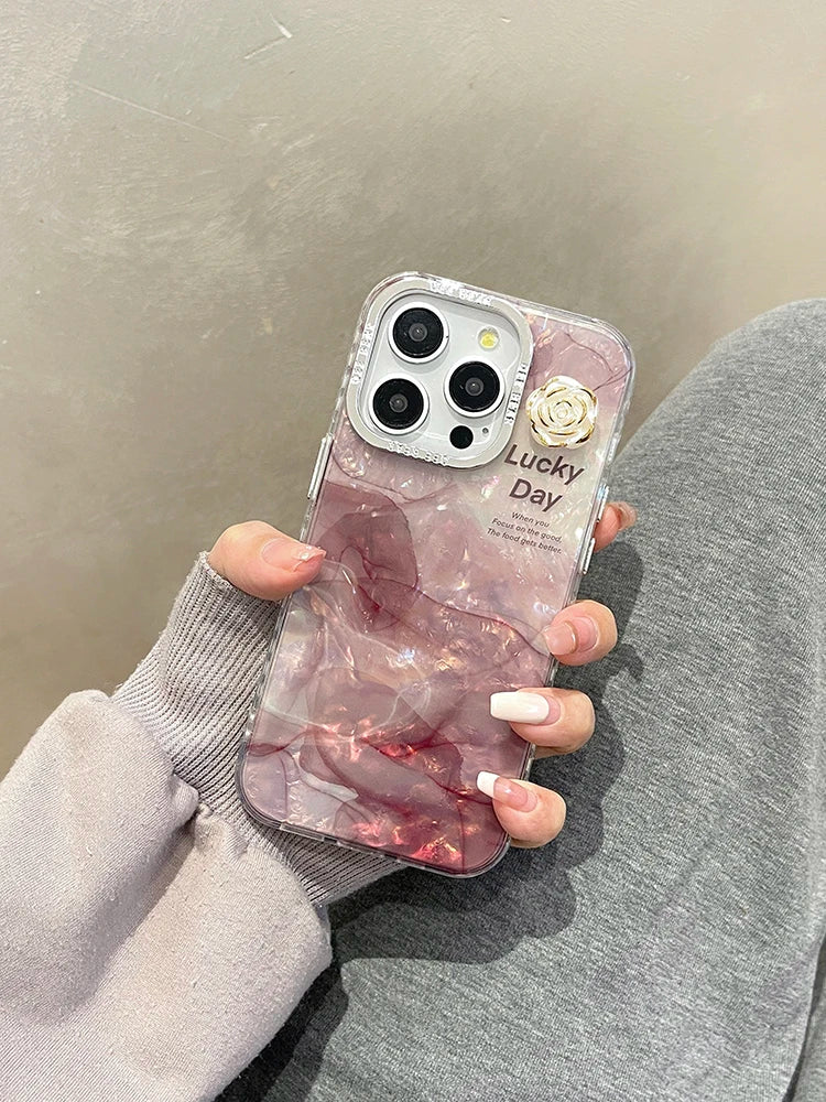 Fashion Glitter Laser Shiny Floral Marble Pattern Shell Case For iPhone 15 Pro Max 16 14 13 11 12 Shockproof Phone Cover Bumper - Caseverse
