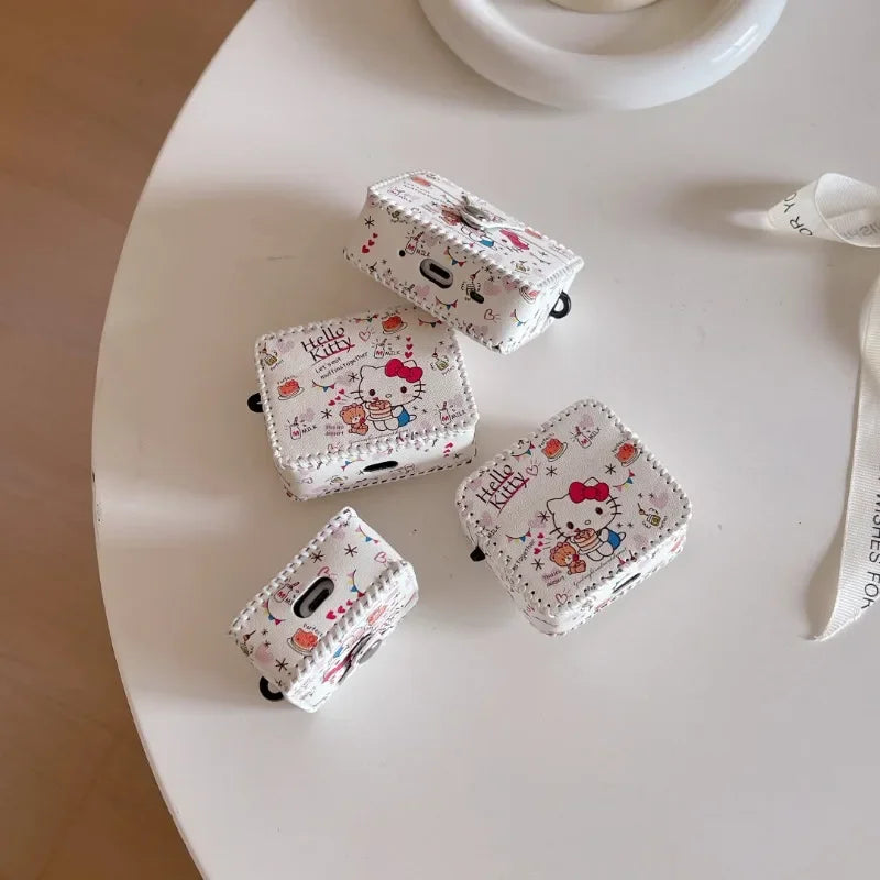 Sutiable for AirPods Pro 2 Premium Leather Earphone Cases with Leather Strap Anti-lost Anti-fall Cartoon Cute AirPods 1 2 3 Case