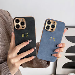 Leather Personalised Customized Name Case For Iphone 11 12 13 14 15 16 Pro Max Plating Frame Lambskin Initials Cover 16 11 15Pro