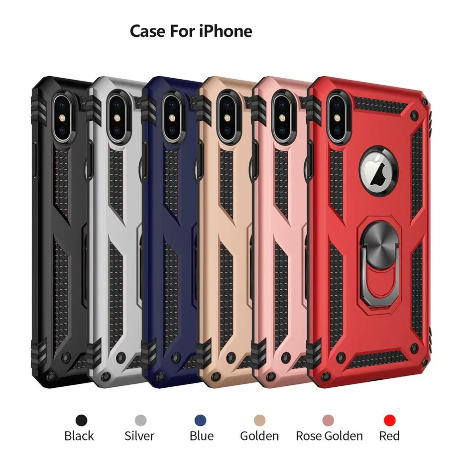 Armor Shockproof Kickstand Phone Case For iPhone 16 15 Pro Max 16 15 Plus Military Grade Anti-drop Protection Finger Ring Cover - Caseverse
