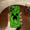 Green Pixel Monster Cartoon Phone Case for IPhone 16 15 14 13 12 11 Pro Max XR XSMax Plus Lens Protection Glossy HD Hard PC - Caseverse