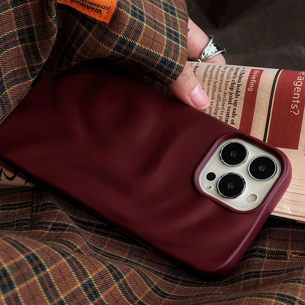 Ins Winter Wine Red 3D Pleats Wrinkle Phone Case for iPhone 12 13 14 15 16 Pro Max Soft Matte Cases for iPhone 11 Back Cover - Caseverse