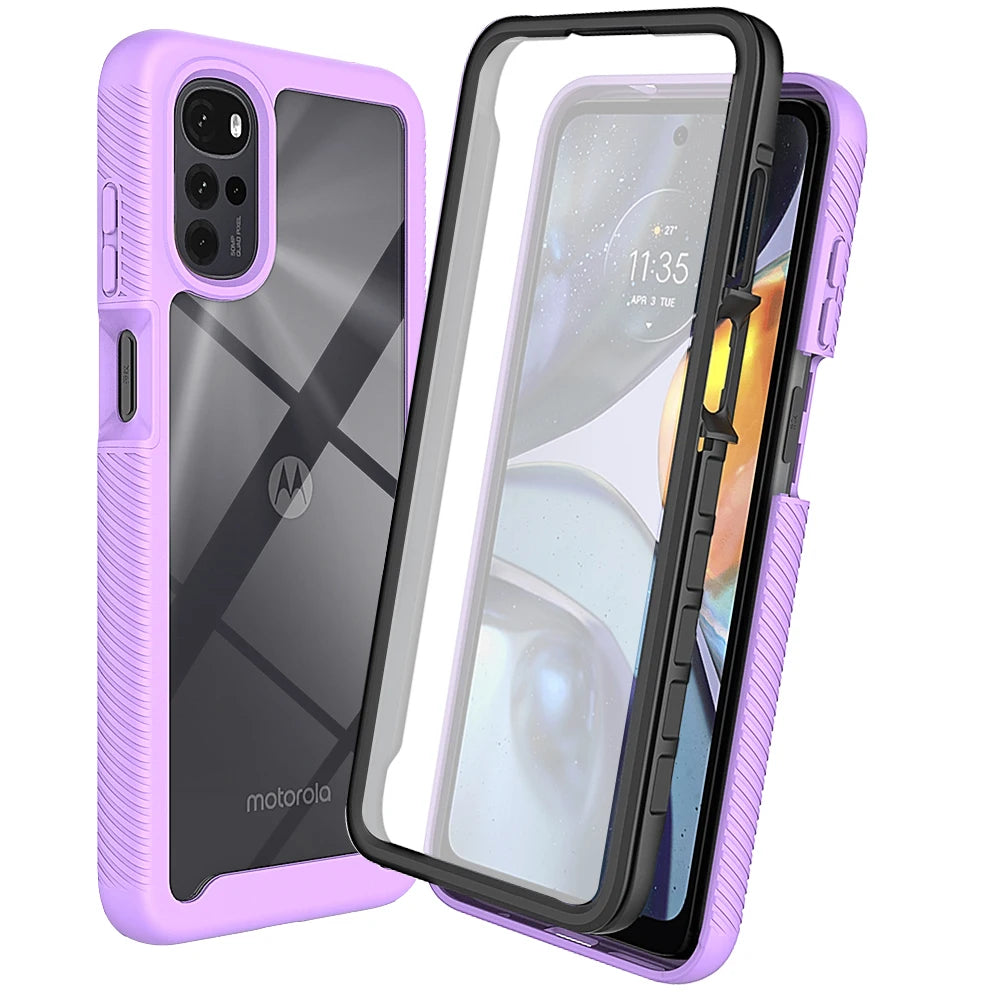 Moto E32 Shockproof Clear Case Built in Screen Protector Full Body Rugged Defender Cover for Motorola G22 Case, E32S,G52 Cases - Caseverse