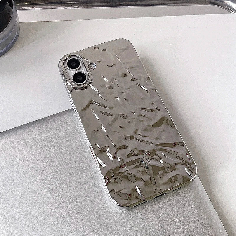 Stylish Metal Color Silver Meteorite Texture Case For iPhone 16 Pro Max 15 14 13 12 11 16 plus Soft TPU Anti-knock Cover