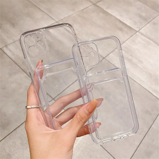Clear Phone Case For iPhone 11 12 13 14 Pro Case for iphone X XS Max XR 7 8 Plus SE Cases Cover Soft Silicone Wallet Card Holder