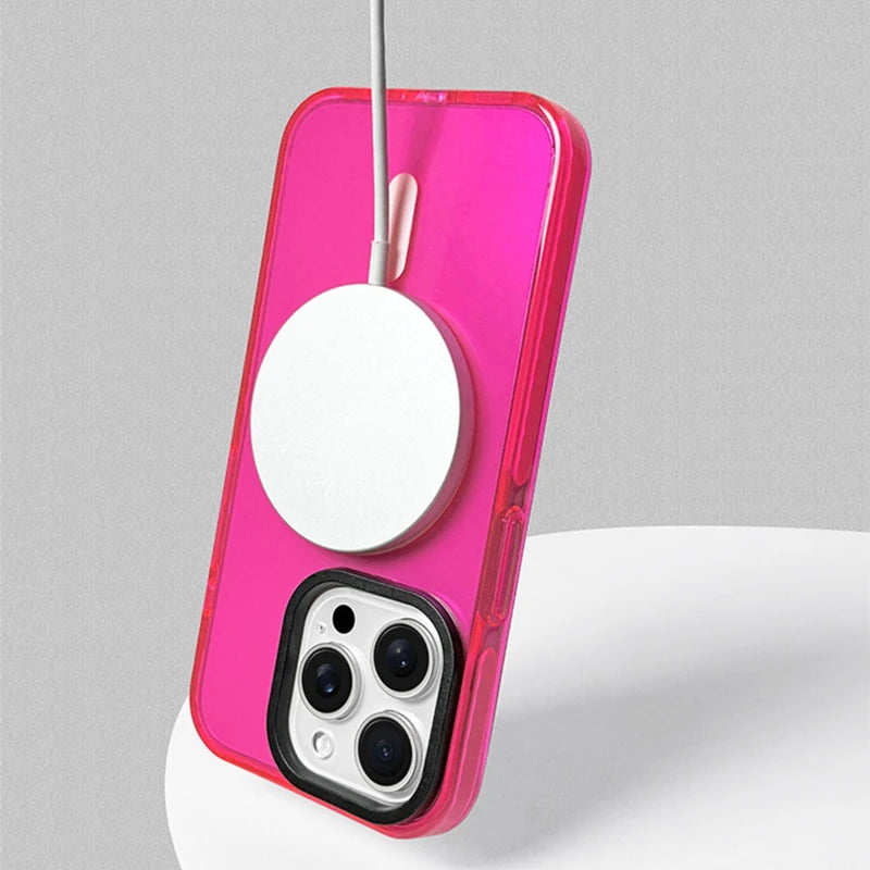 Transparent Neon Color MagSafe Phone Case for iPhone 16 15 Pro Max 14Pro 13 14 12 Wireless Charging Soft Silicone Bumper Cover - Caseverse