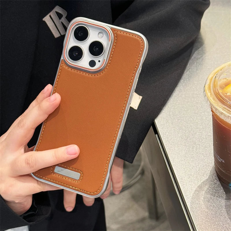 Phone Case Luxury Matte PU Leather Frameless For iPhone 16 15 14 13 12 Pro Max Plus Metal Lens Protection Shockproof Back Cover