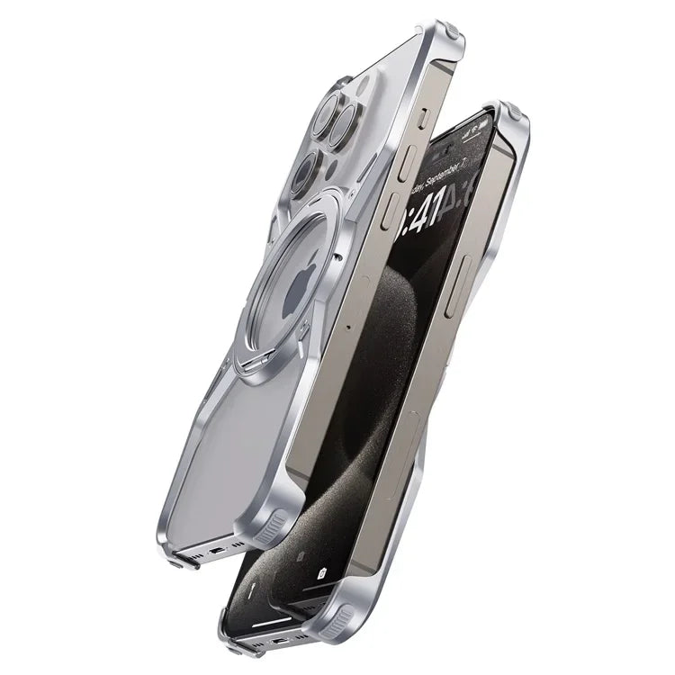 Metal Frameless Magsafe Magnetic Holder Phone Case For iPhone 16 15 14 13 Pro Max 16promax Aluminum Alloy Frame Shockproof Cover