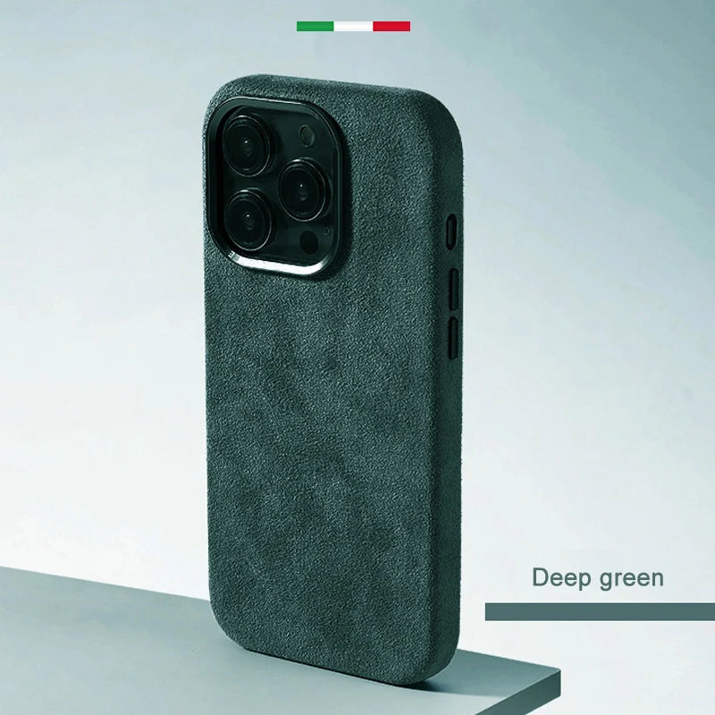Alcantara Metal Lens Protection Phone Case for iPhone 12 13 14 15 16 Pro Max Magnetic Attraction High-end Imported Suede Cover