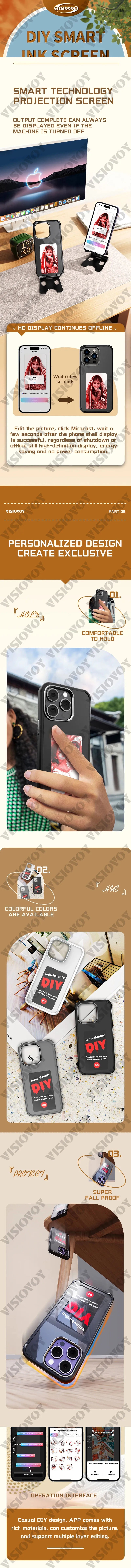E-ink Screen Smart Phone Case NFC Functions Case For Fundas iphone 13 Case iPhone 15 14 Pro Max DIY Case - Caseverse