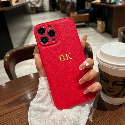 Customized Phone Case For iPhone 16 15 14 13 12 11 Pro Max Plus Personalized Name Initials Letters Luxury Leather DIY Cover 16 - Caseverse