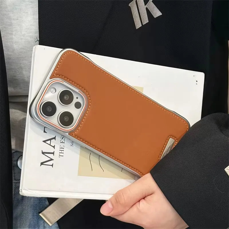 Phone Case Luxury Matte PU Leather Frameless For iPhone 16 15 14 13 12 Pro Max Plus Metal Lens Protection Shockproof Back Cover