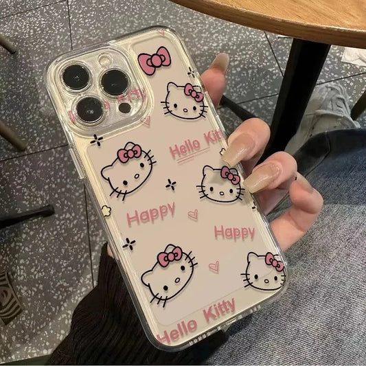 Sanrio Hello Kitty KT Head Bow Phone Case For iPhone 16 15 14 13 Pro Max 11 12 13 Pro X XR 7 8 Plus Cute Girl Y2K Creative Cover