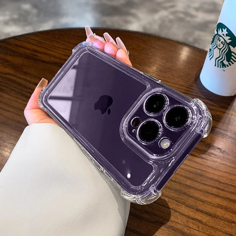 Luxury Transparent Silicone Phone Case For iPhone 16 15 14 13 12 11 Pro Max 16E XR X XS 7 8 14 15 Plus SE2 Shockproof Soft Cover - Caseverse