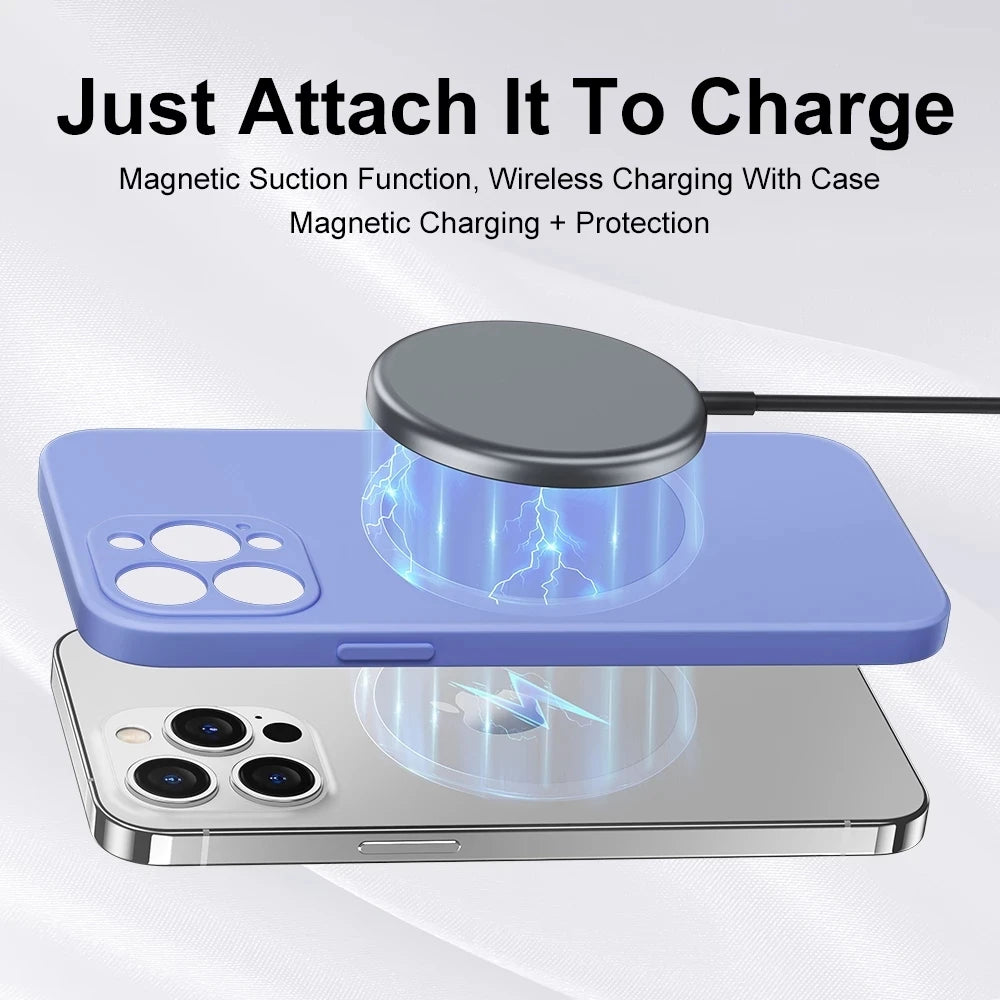 Original Magnetic Liquid Silicone Phone Cases For iPhone 16 15 14 13 12 11 Pro Max Magsafe Case Wireless Charge Shockproof Cover