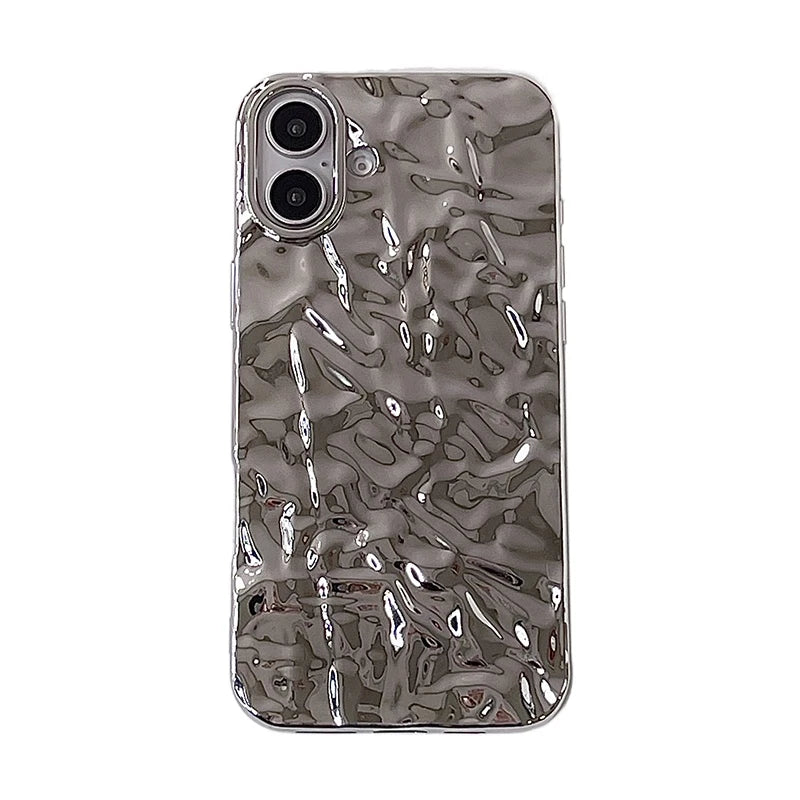 Stylish Metal Color Silver Meteorite Texture Case For iPhone 16 Pro Max 15 14 13 12 11 16 plus Soft TPU Anti-knock Cover