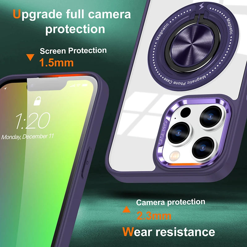 Metal Ring Magnetic Bracket Wireless Charging Phone Case for iPhone 16 15 14 Pro Max