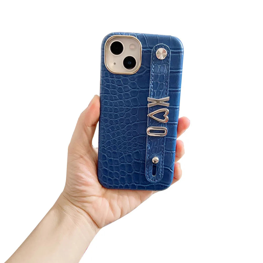 Luxury Custom Personalised Name Silver Metal Letter Charm Leather Phone Cases For Iphone 14 13 12 11 15 Pro Max 16 pro max Cover