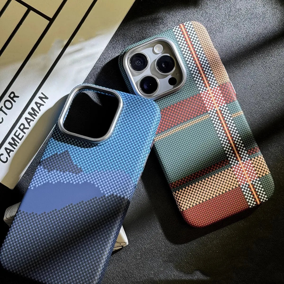 Magnetic Kevlar Carbon Fiber Pattern For iPhone 16Pro 15 Pro Max 14 13 12 Pro Plaid Personalized Phone Case For 12 13 14 Pro Max - Caseverse