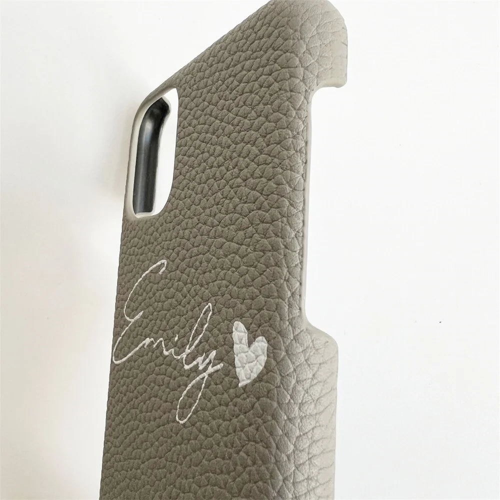 Personalized iPhone Case Monogram Initial Letter Leather Case For iPhone 15 14 13 12 11 Pro Max XS XR 7 8Plus Luxury Phone Cover - Caseverse