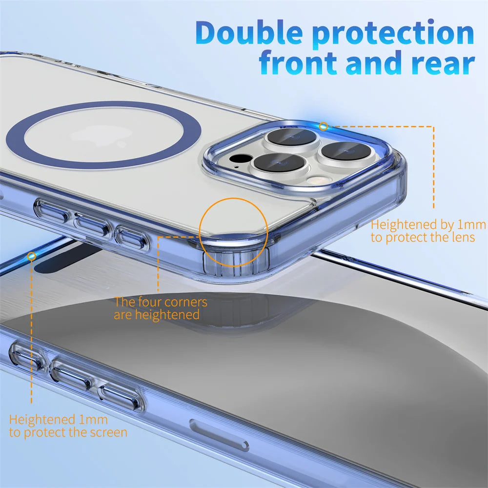 Luxury Metal Stand Clear Magnetic Phone Case For iPhone 16 13 14 15 Pro Max Folding Invisible Bracket Shockproof Protector Cover