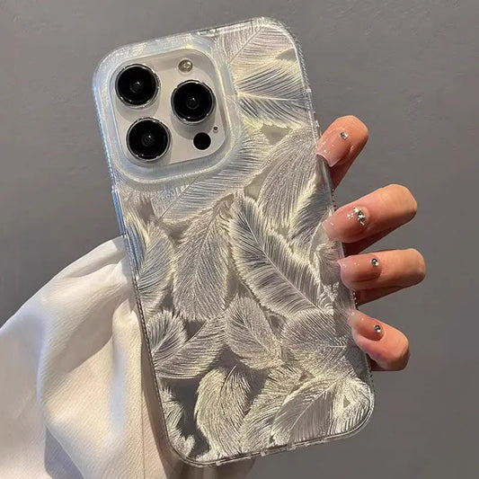Gradient Colorful Feather Pattern silicone phone case for iPhone 15 14 13 12 11 Pro Max Plus full shockproof hard back cover - Caseverse